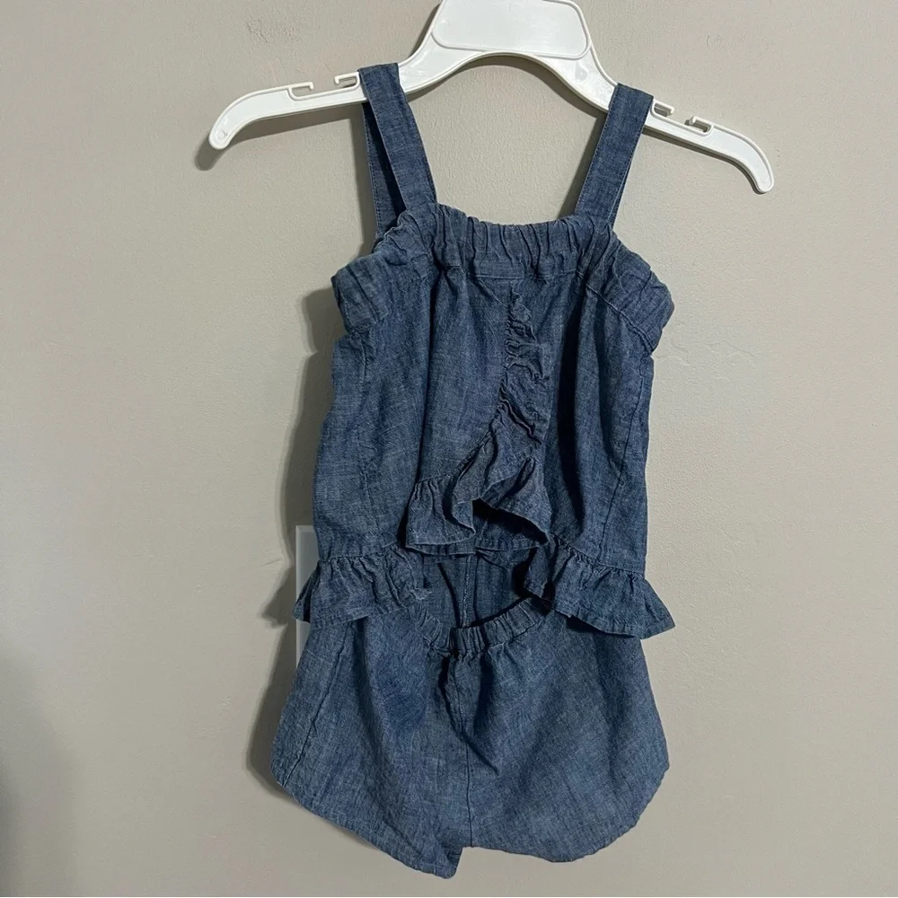 Gap Toddler Denim Chambray Ruffle One Piece Open Back Romper size 3T